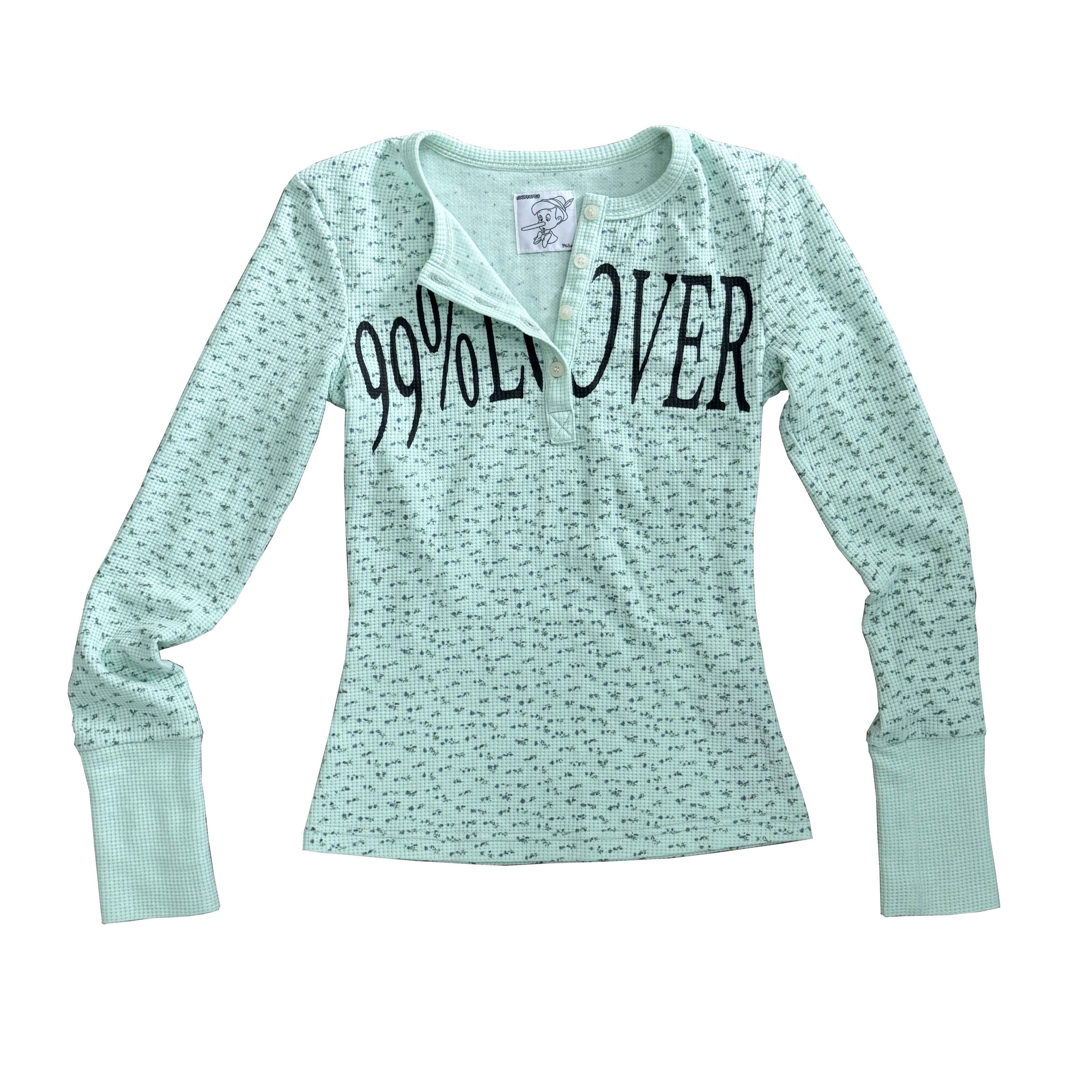 FOURFORTY_Cream_Teal_Waffle_Floral_Button_Women's_Cotton_Blend_Henley_T-shirts_975343831211_MISSTT