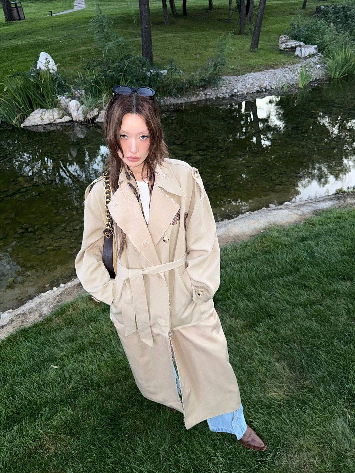 FOURFORTY Crisp Tailored Structured Detachable Women's Khaki Trench Coats