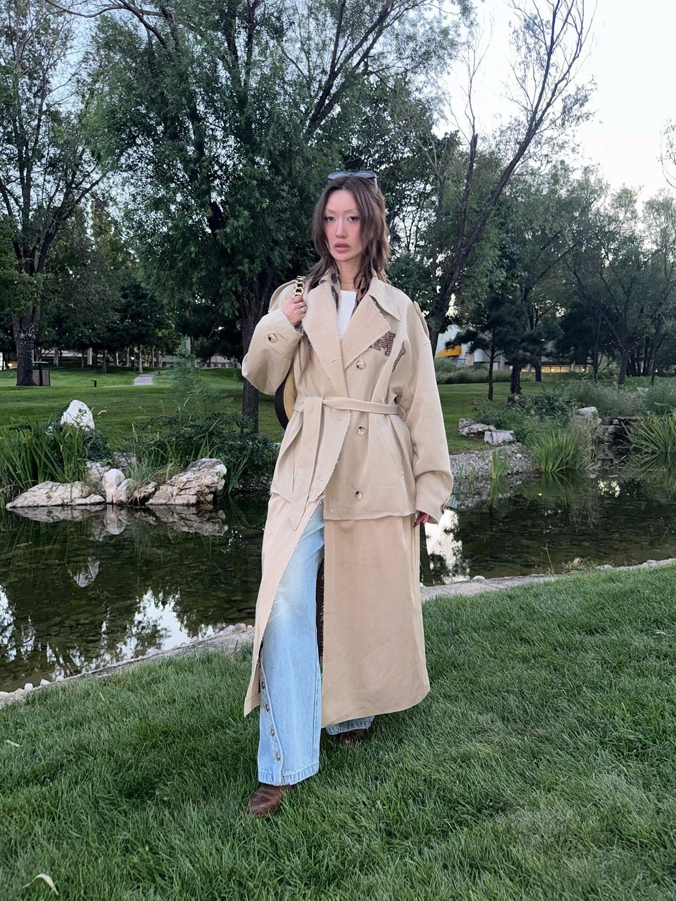 FOURFORTY Crisp Tailored Structured Detachable Women's Khaki Trench Coats