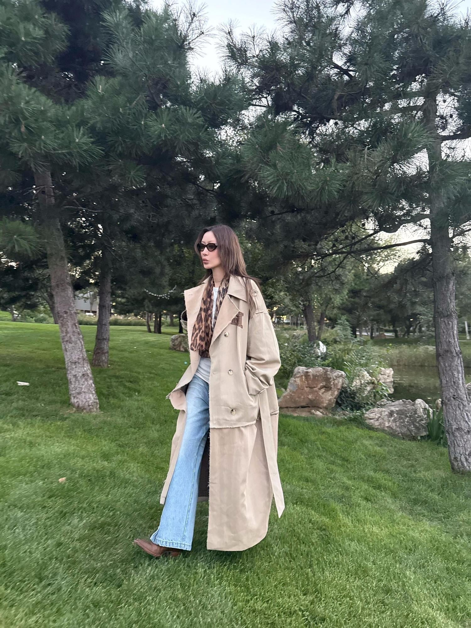 FOURFORTY Crisp Tailored Structured Detachable Women's Khaki Trench Coats