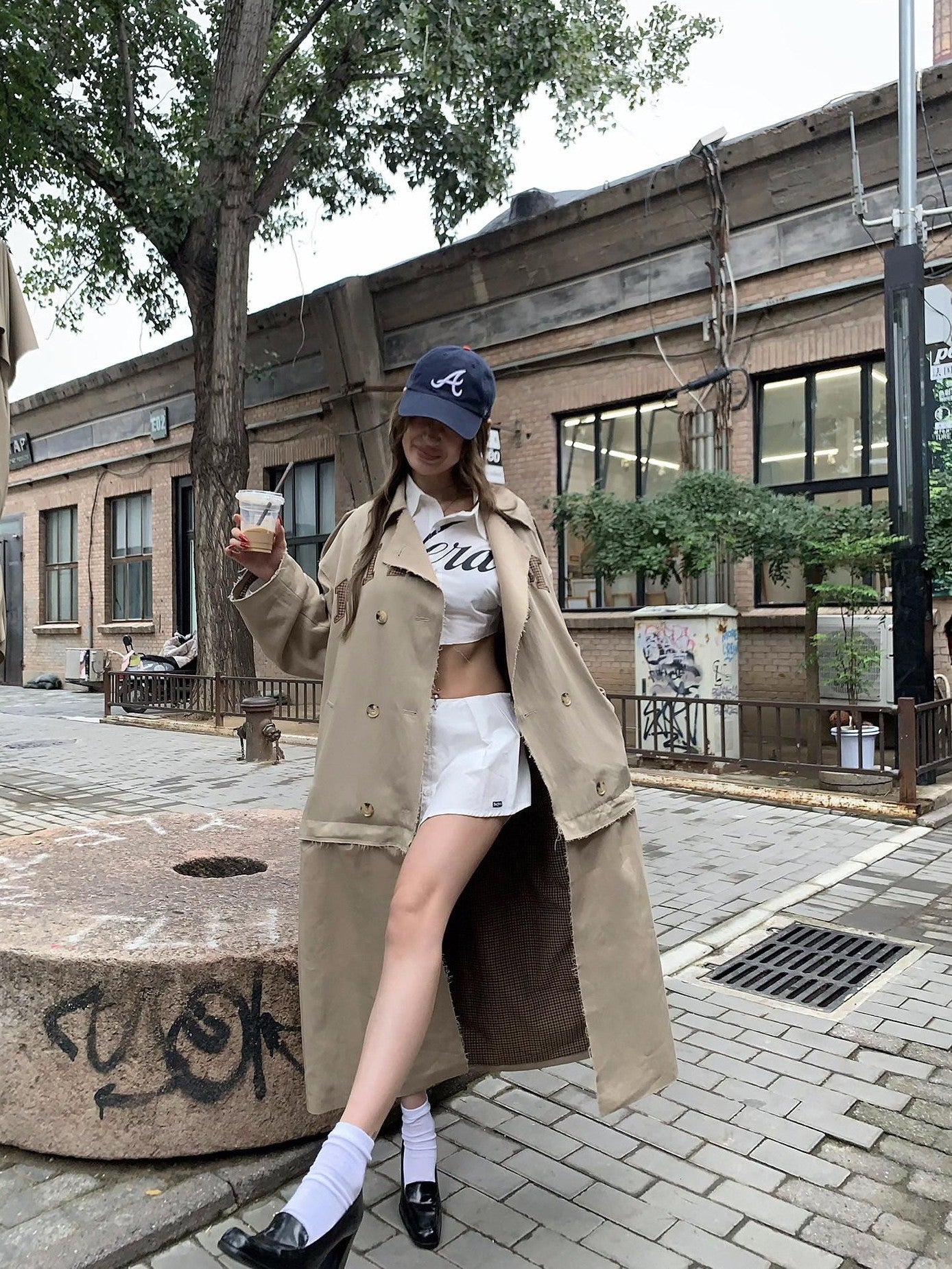 FOURFORTY Crisp Tailored Structured Detachable Women's Khaki Trench Coats