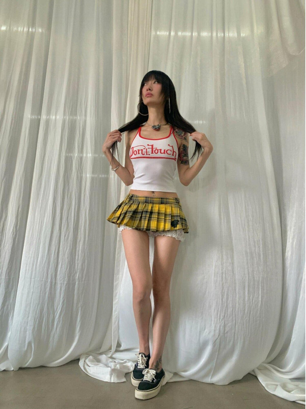 FOURFORTY Cropped American Retro Colorblock Letter Print Women's Cotton Blend Camisoles