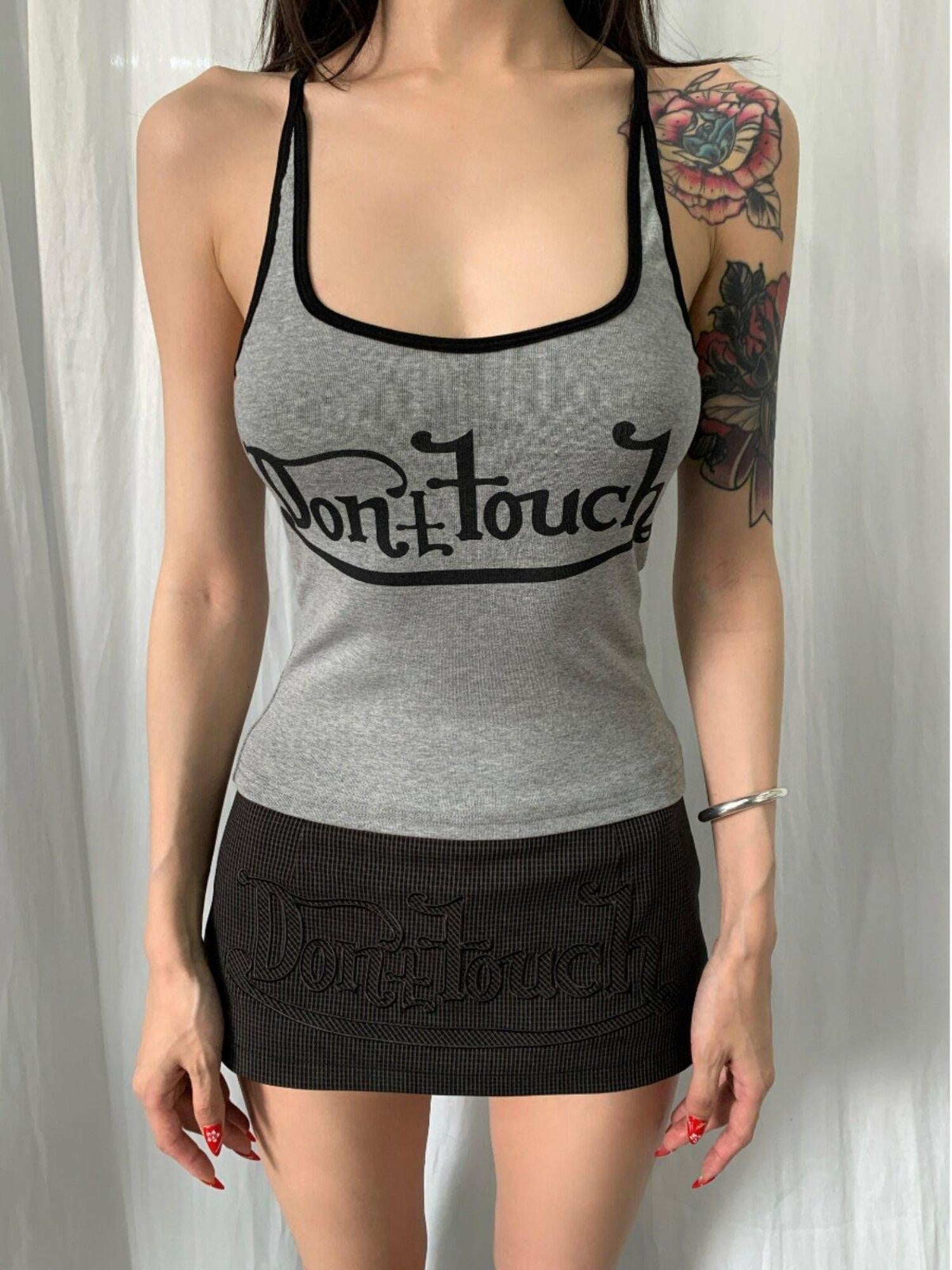 FOURFORTY Cropped American Retro Colorblock Letter Print Women's Cotton Blend Camisoles
