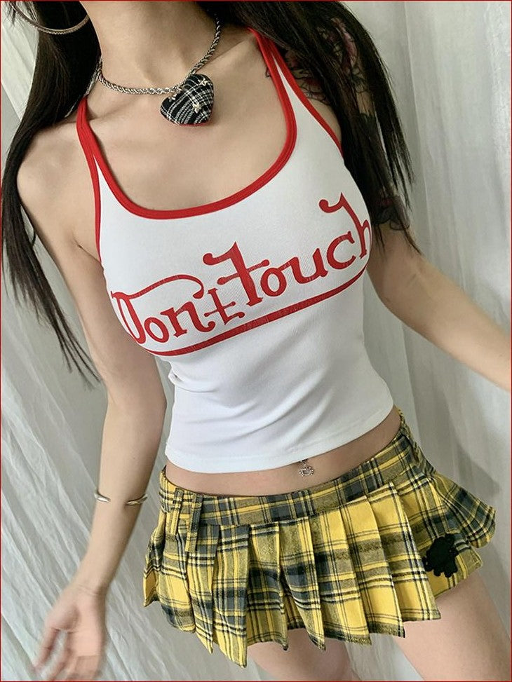 FOURFORTY Cropped American Retro Colorblock Letter Print Women's Cotton Blend Camisoles