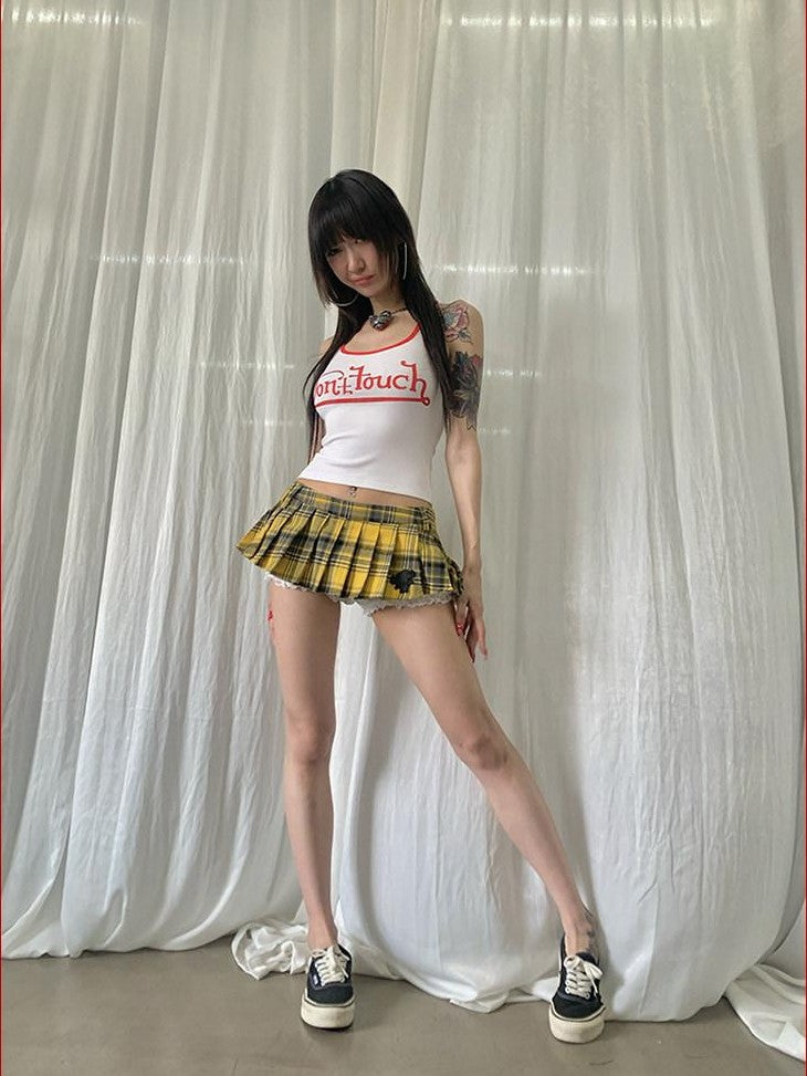 FOURFORTY Cropped American Retro Colorblock Letter Print Women's Cotton Blend Camisoles