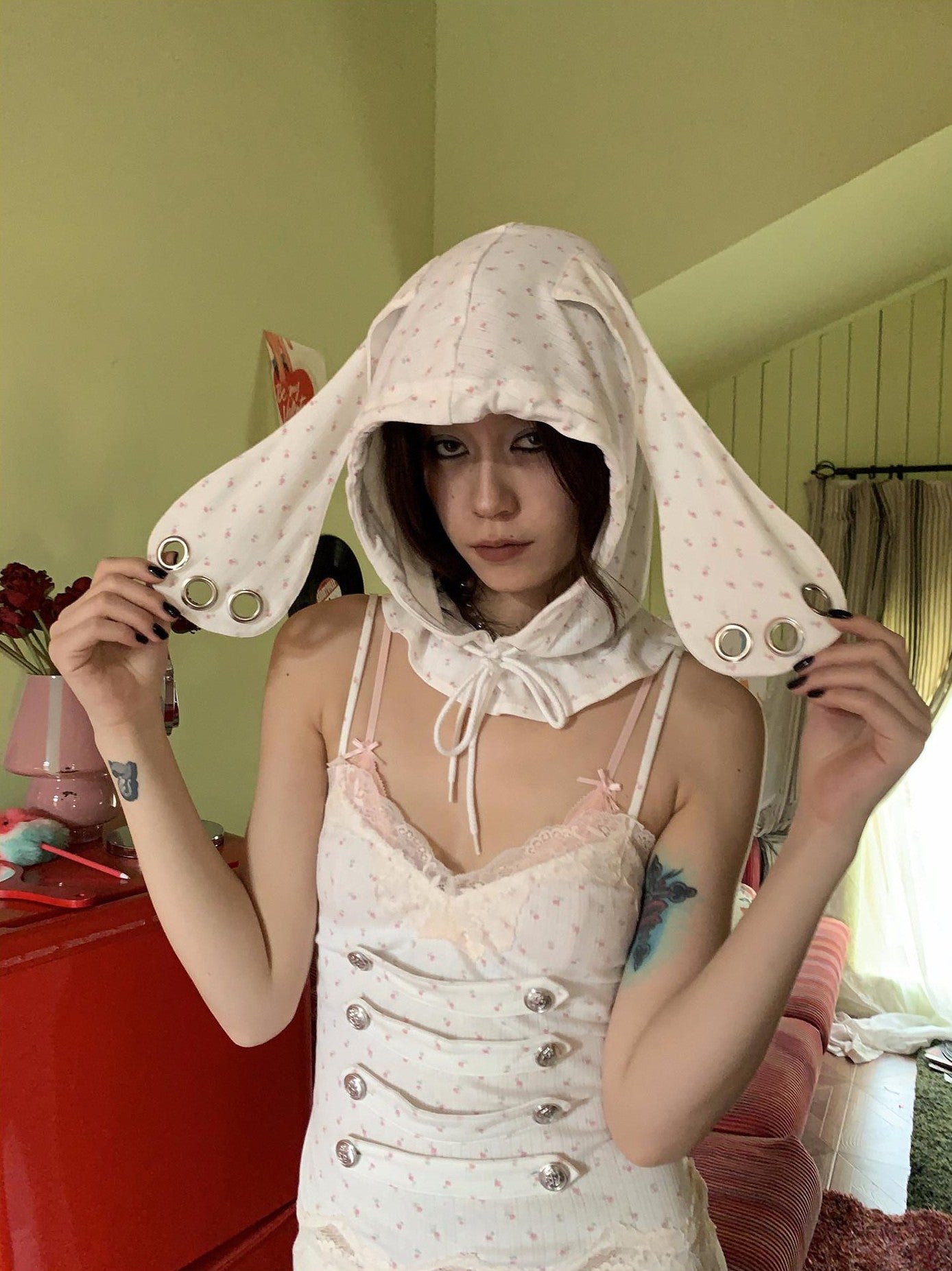 FOURFORTY Cute Floral Print Bunny Ear Playful Adorable Soft Women's Hats