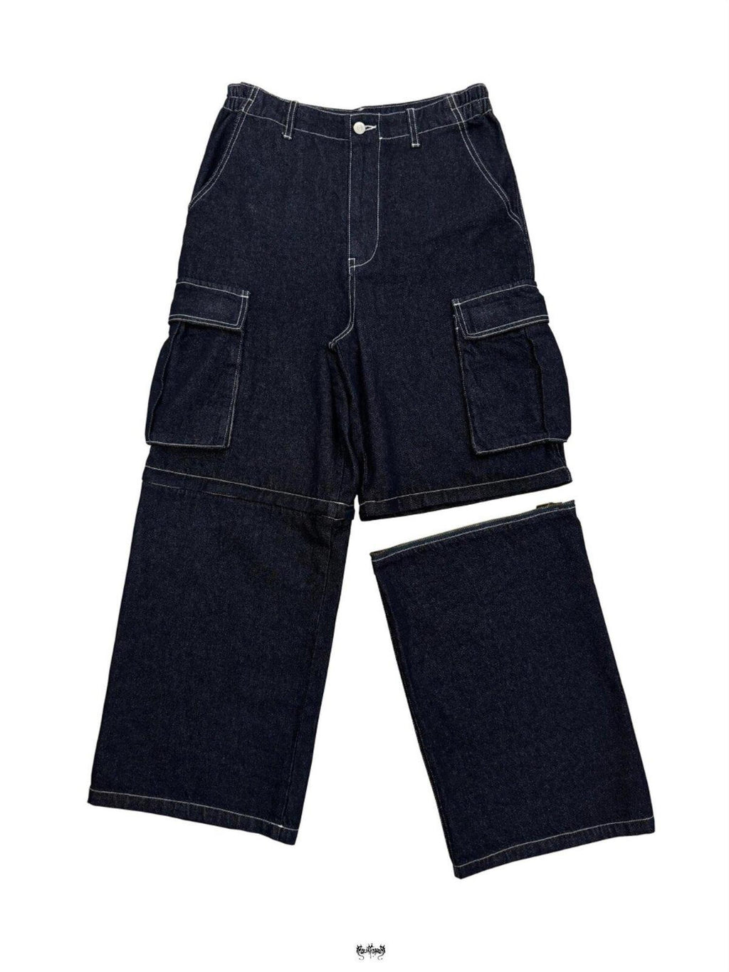 FOURFORTY Deep Indigo Raw Workwear 2 Way Women's Denim Wide-leg Jeans
