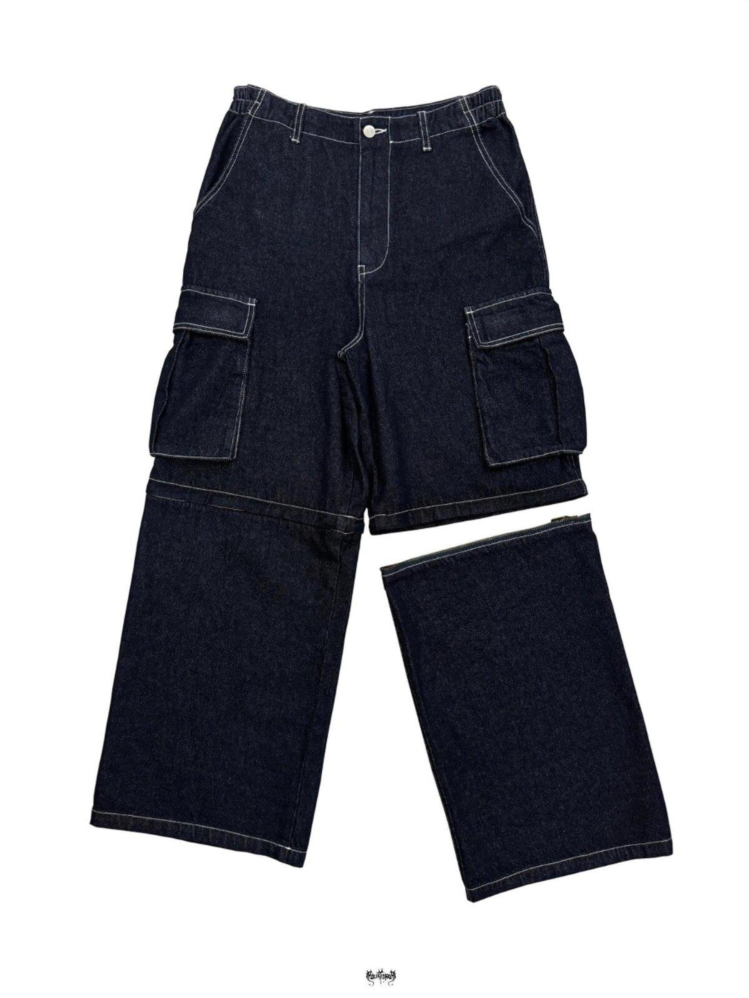 FOURFORTY Deep Indigo Raw Workwear 2 Way Women's Denim Wide-leg Jeans