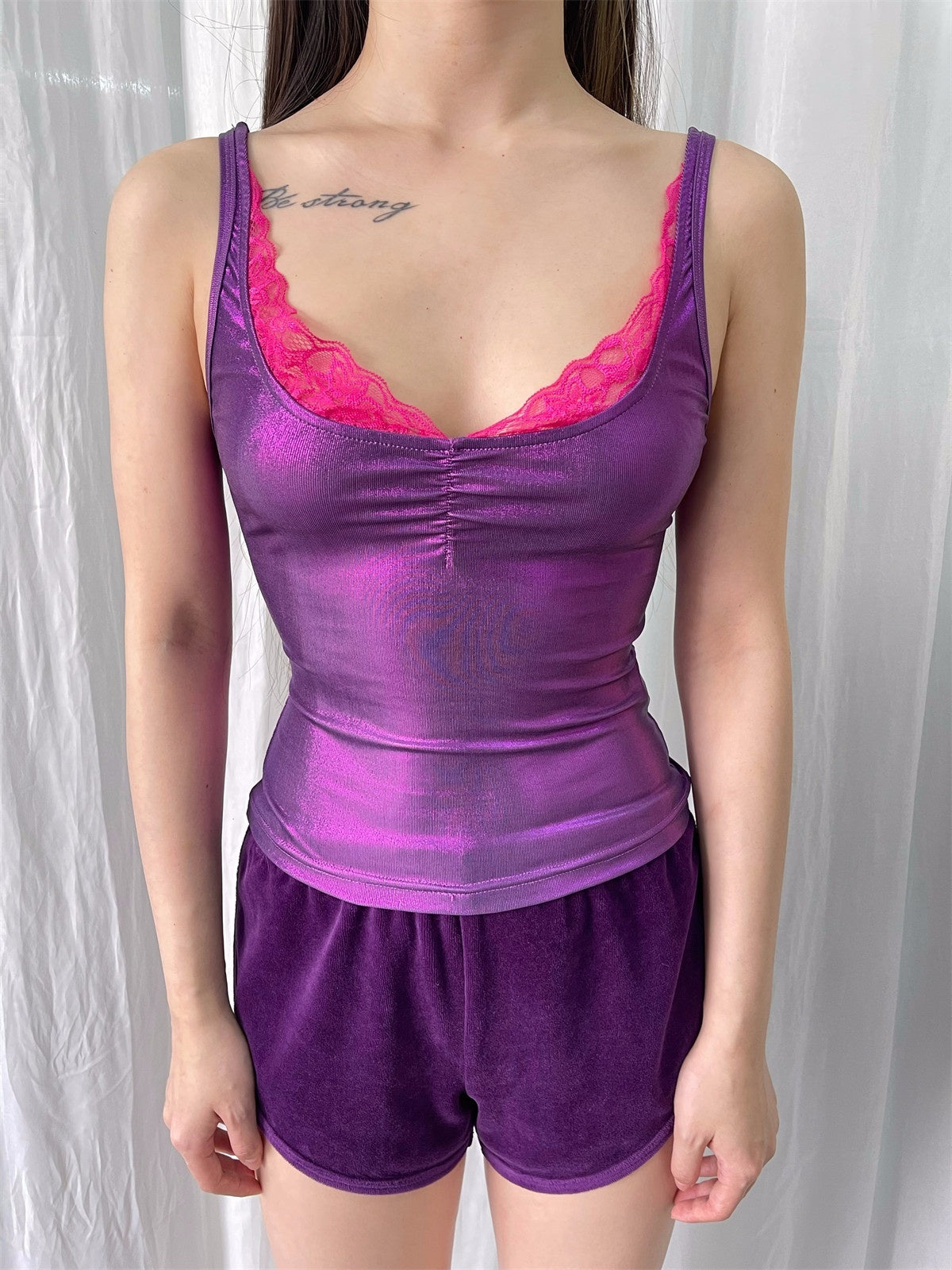 FOURFORTY_Disco_Laser_Ruched_Slim_Fit_Women's_Polyester_Blend_Lace_Camisoles_782108229477_MISSTT