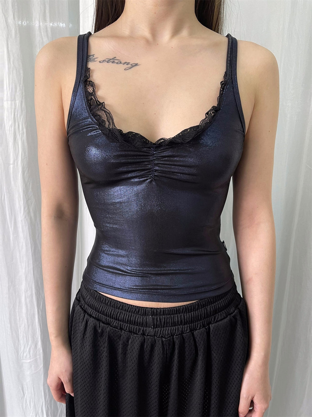 FOURFORTY_Disco_Laser_Ruched_Slim_Fit_Women's_Polyester_Blend_Lace_Camisoles_782108229477_MISSTT