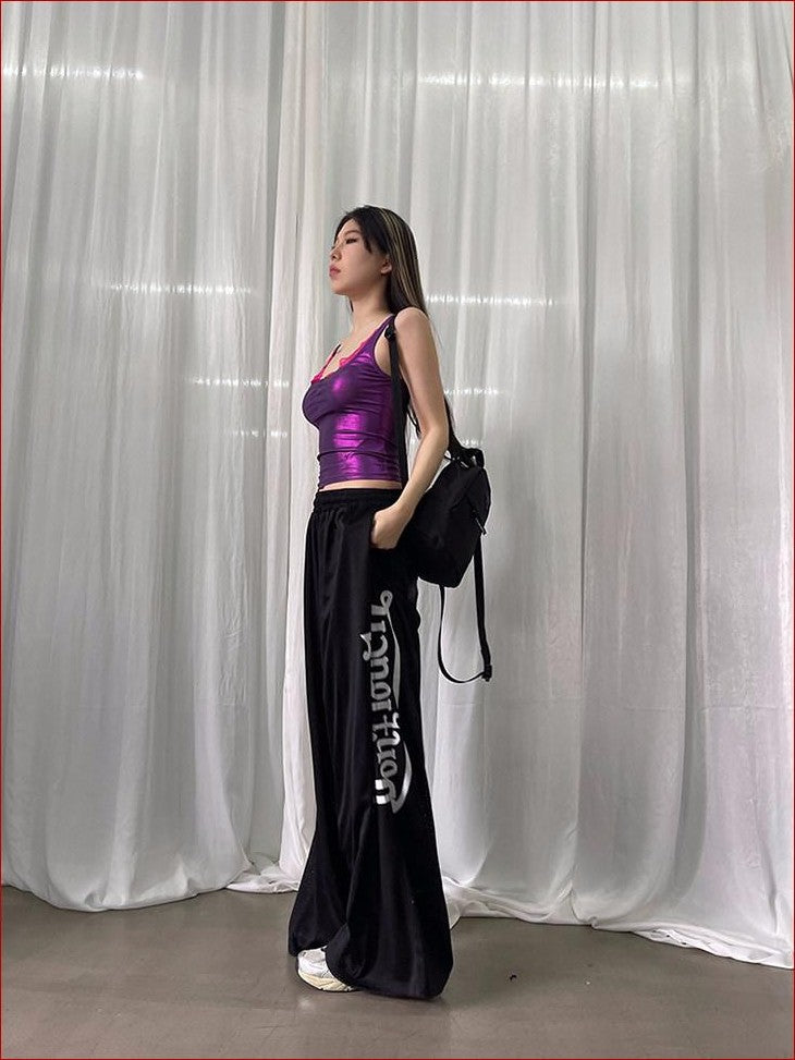 FOURFORTY Disco Laser Ruched Slim Fit Women's Polyester Blend Lace Camisoles