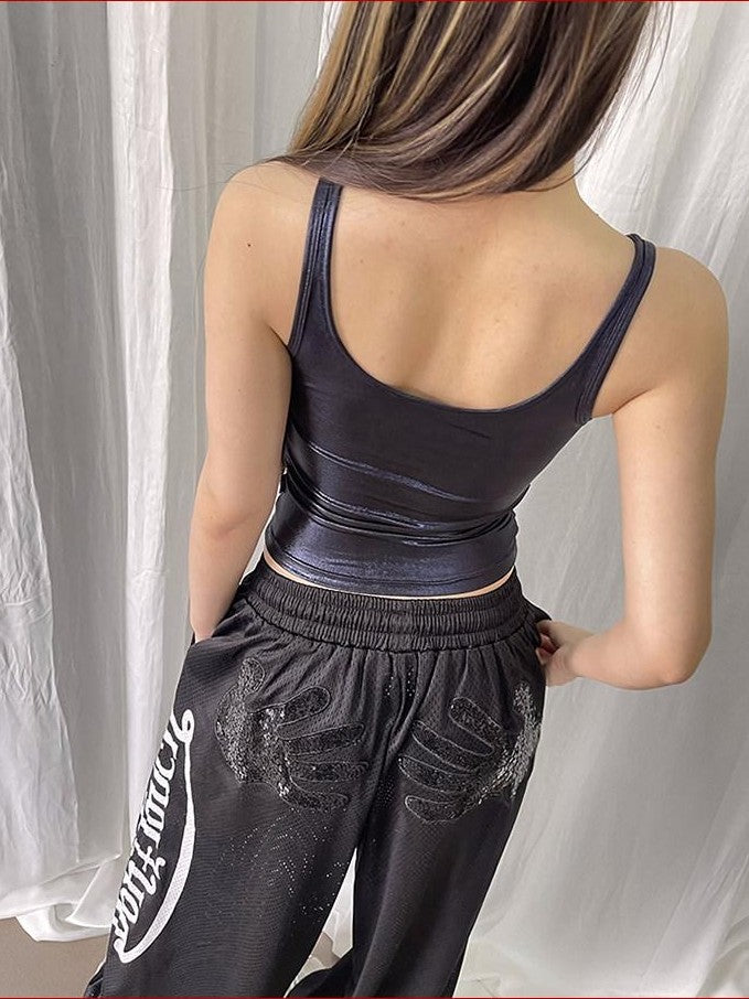 FOURFORTY Disco Laser Ruched Slim Fit Women's Polyester Blend Lace Camisoles