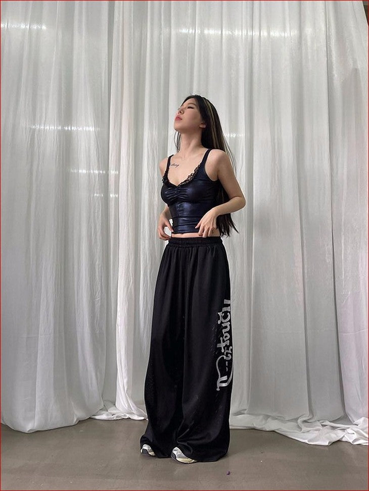 FOURFORTY Disco Laser Ruched Slim Fit Women's Polyester Blend Lace Camisoles