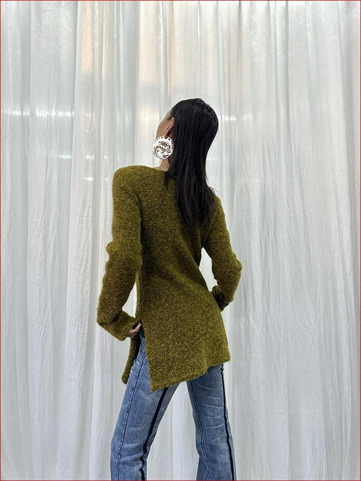 FOURFORTY Dragon Girl Pattern Off Shoulder Loop Knit Skin Friendly Women's Sweaters