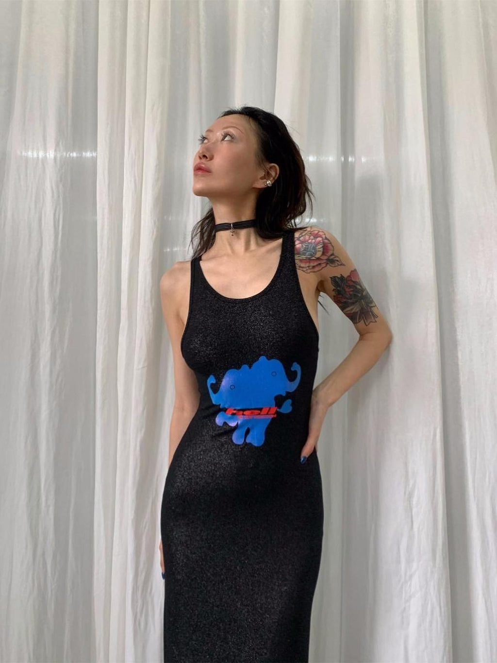 FOURFORTY Elephant Print Glitter Streetwear Women's Slip Maxi Dresses