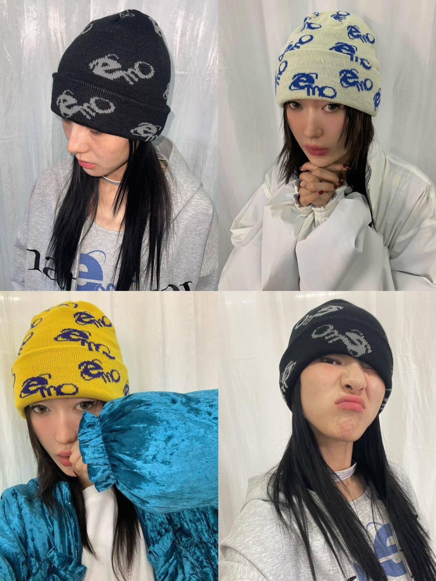 FOURFORTY Emo Jacquard Knit Textured Women's Thick Warm Wool Yarn Beanies