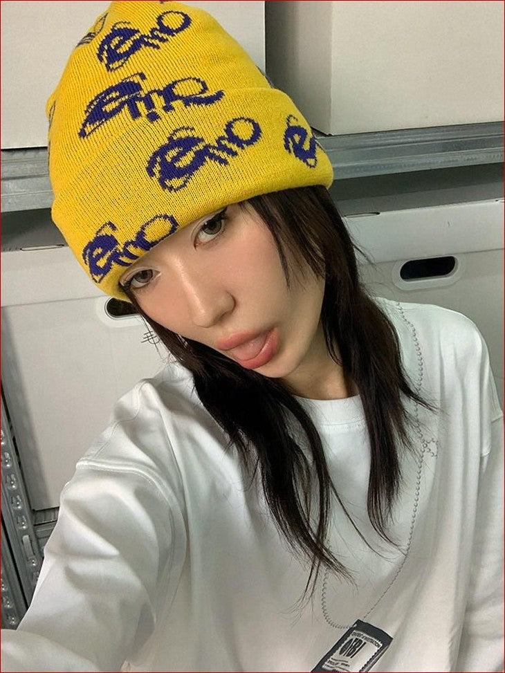 FOURFORTY Emo Jacquard Knit Textured Women's Thick Warm Wool Yarn Beanies