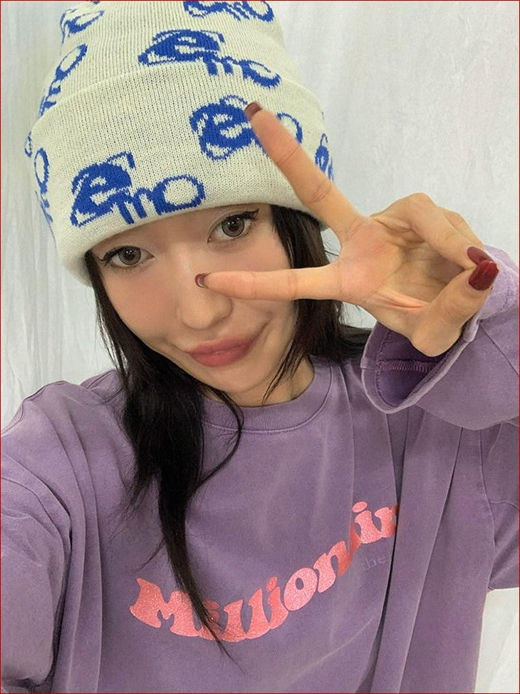 FOURFORTY Emo Jacquard Knit Textured Women's Thick Warm Wool Yarn Beanies