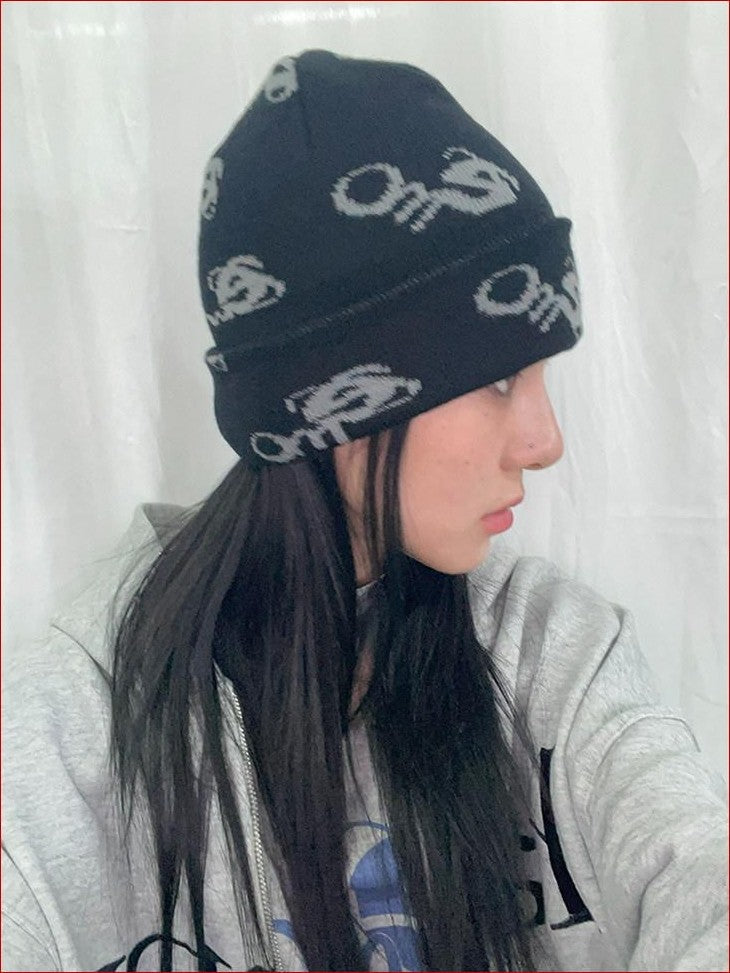 FOURFORTY Emo Jacquard Knit Textured Women's Thick Warm Wool Yarn Beanies