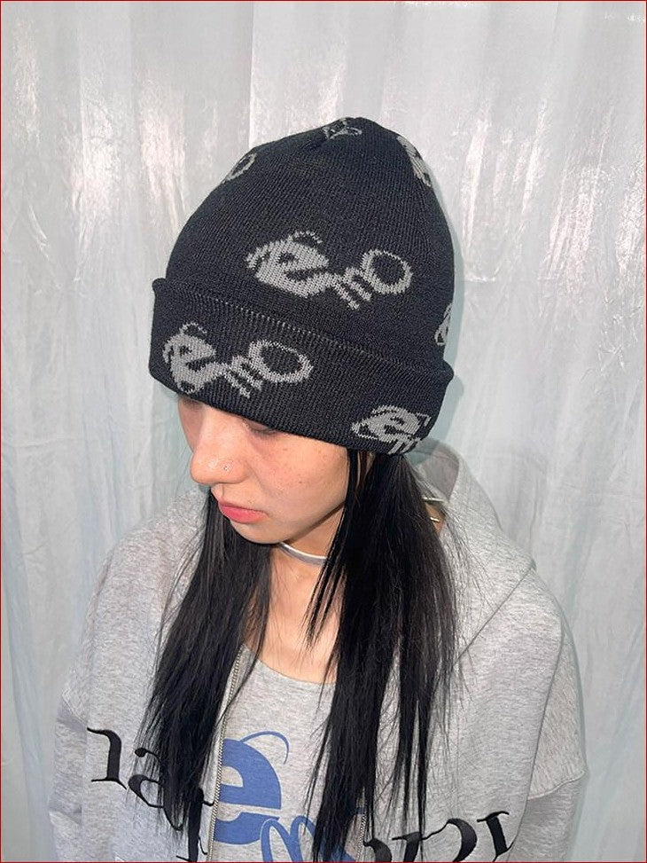 FOURFORTY Emo Jacquard Knit Textured Women's Thick Warm Wool Yarn Beanies