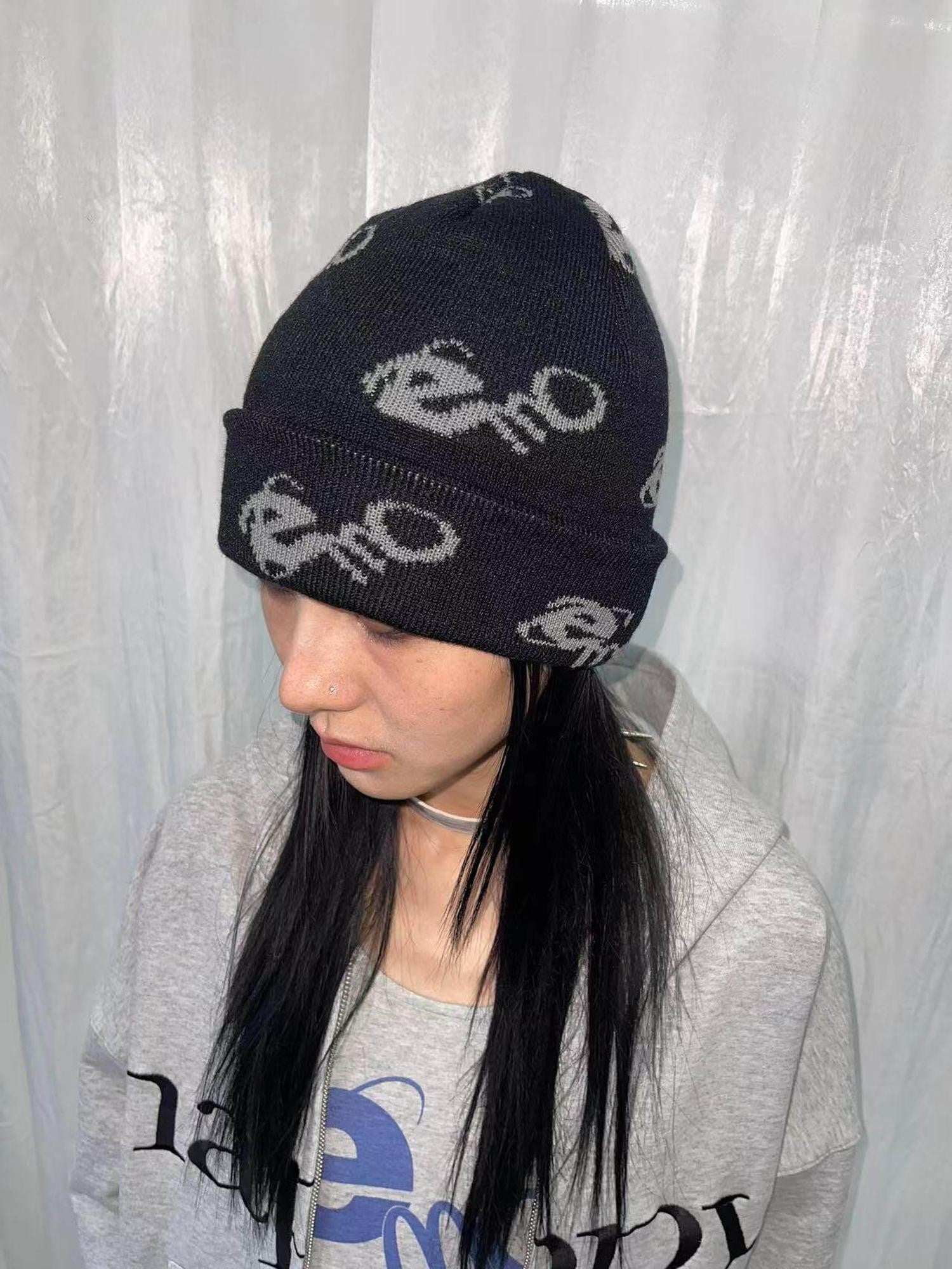 FOURFORTY Emo Jacquard Knit Textured Women's Thick Warm Wool Yarn Beanies