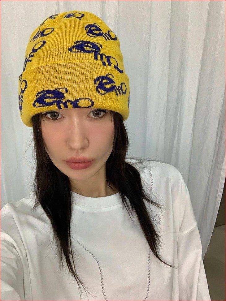 FOURFORTY Emo Jacquard Knit Textured Women's Thick Warm Wool Yarn Beanies