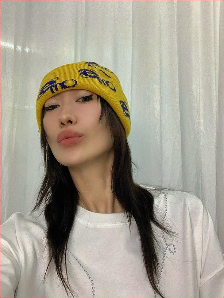 FOURFORTY Emo Jacquard Knit Textured Women's Thick Warm Wool Yarn Beanies