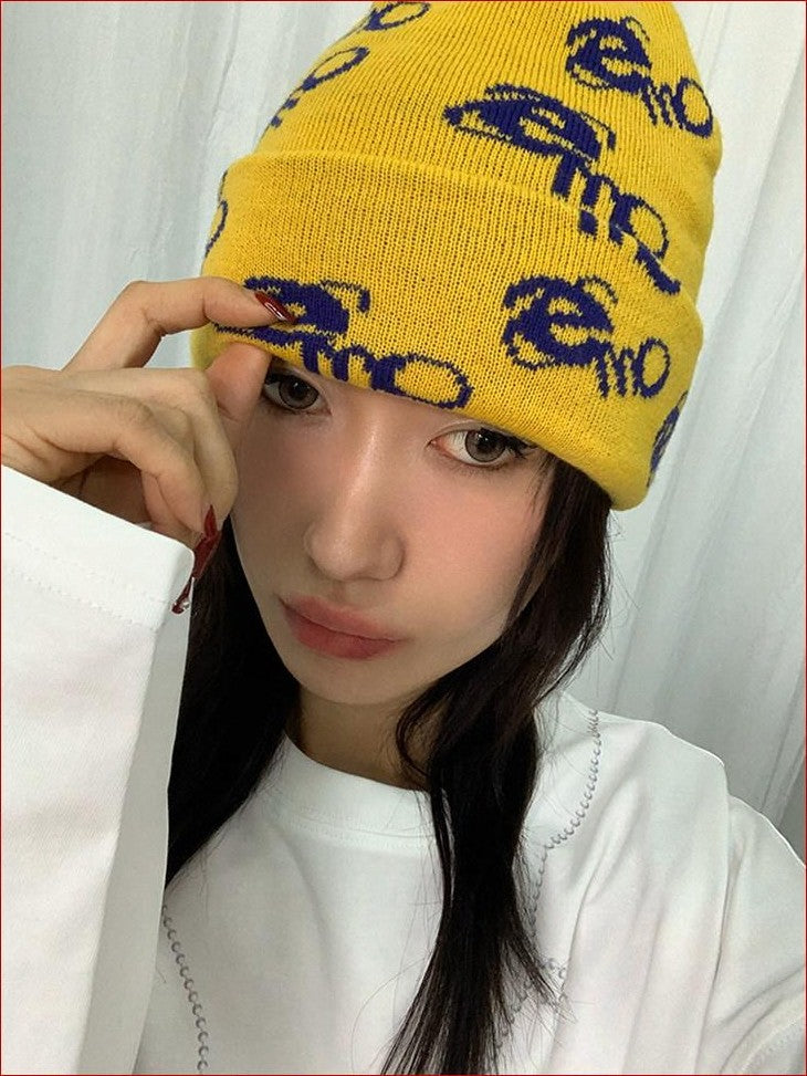 FOURFORTY Emo Jacquard Knit Textured Women's Thick Warm Wool Yarn Beanies