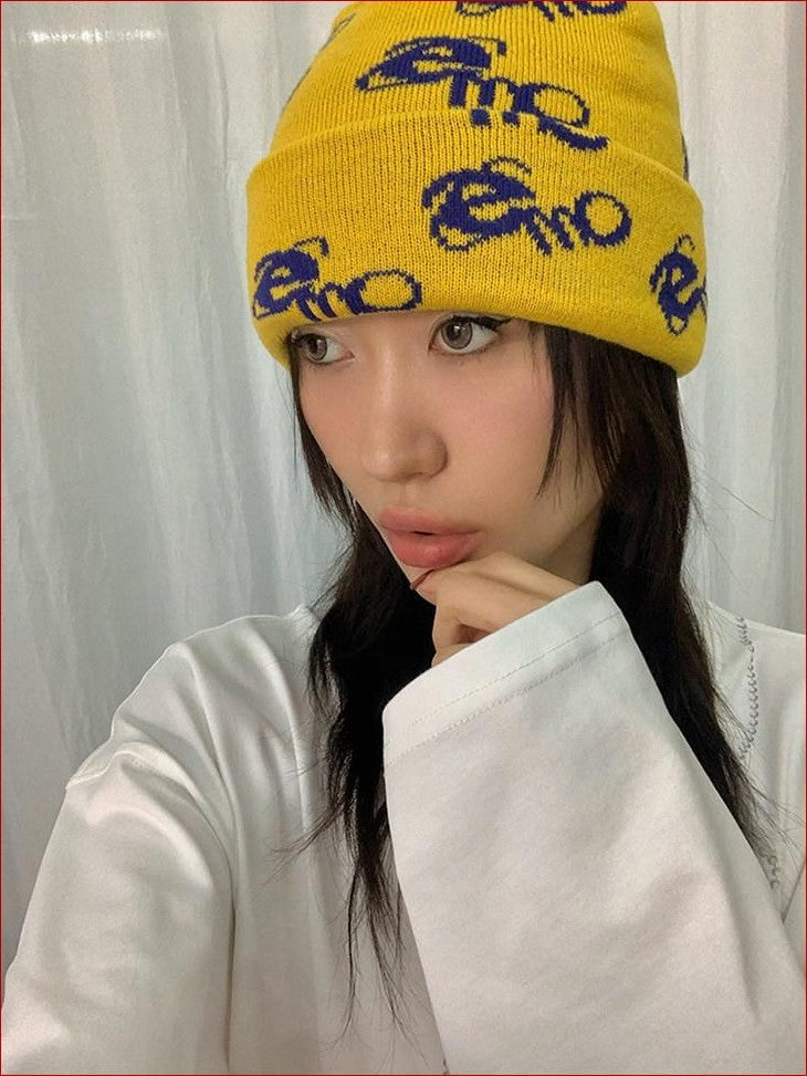FOURFORTY Emo Jacquard Knit Textured Women's Thick Warm Wool Yarn Beanies