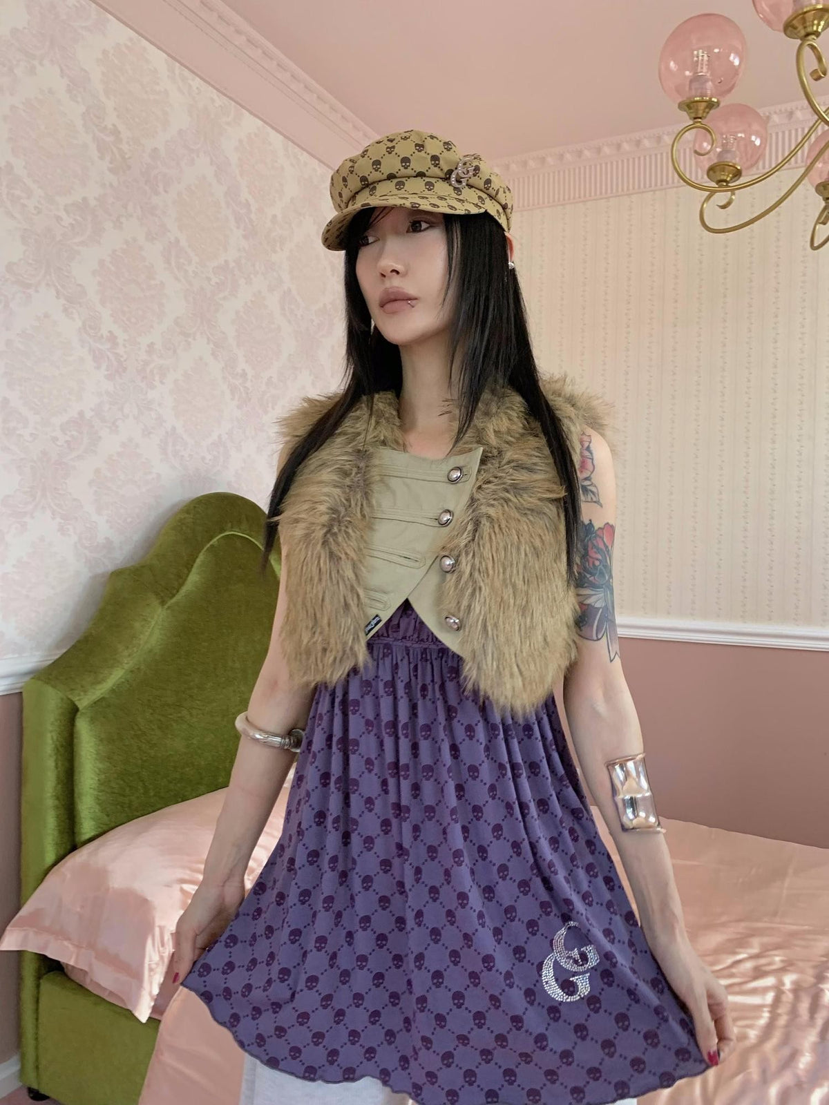 FOURFORTY Fur Embroidered Court Style Women's Polyester Short Vests
