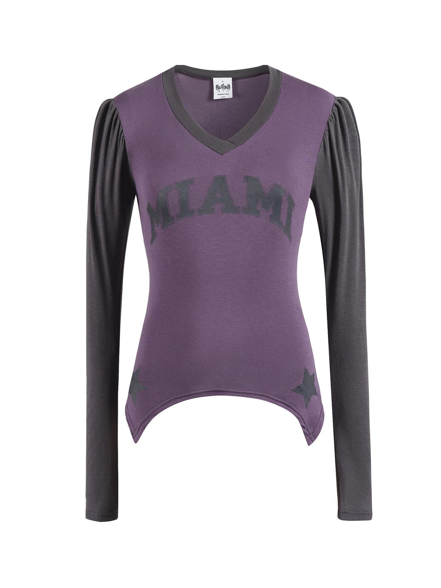 FOURFORTY Grey Purple Court Puff Print Letter Women's Lyocell Long Sleeve T-shirts