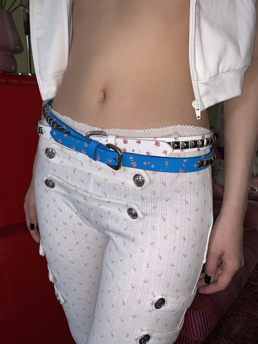 FOURFORTY Hard Soft Fusion Riveted Punk Stud Floral Print Women's Belts
