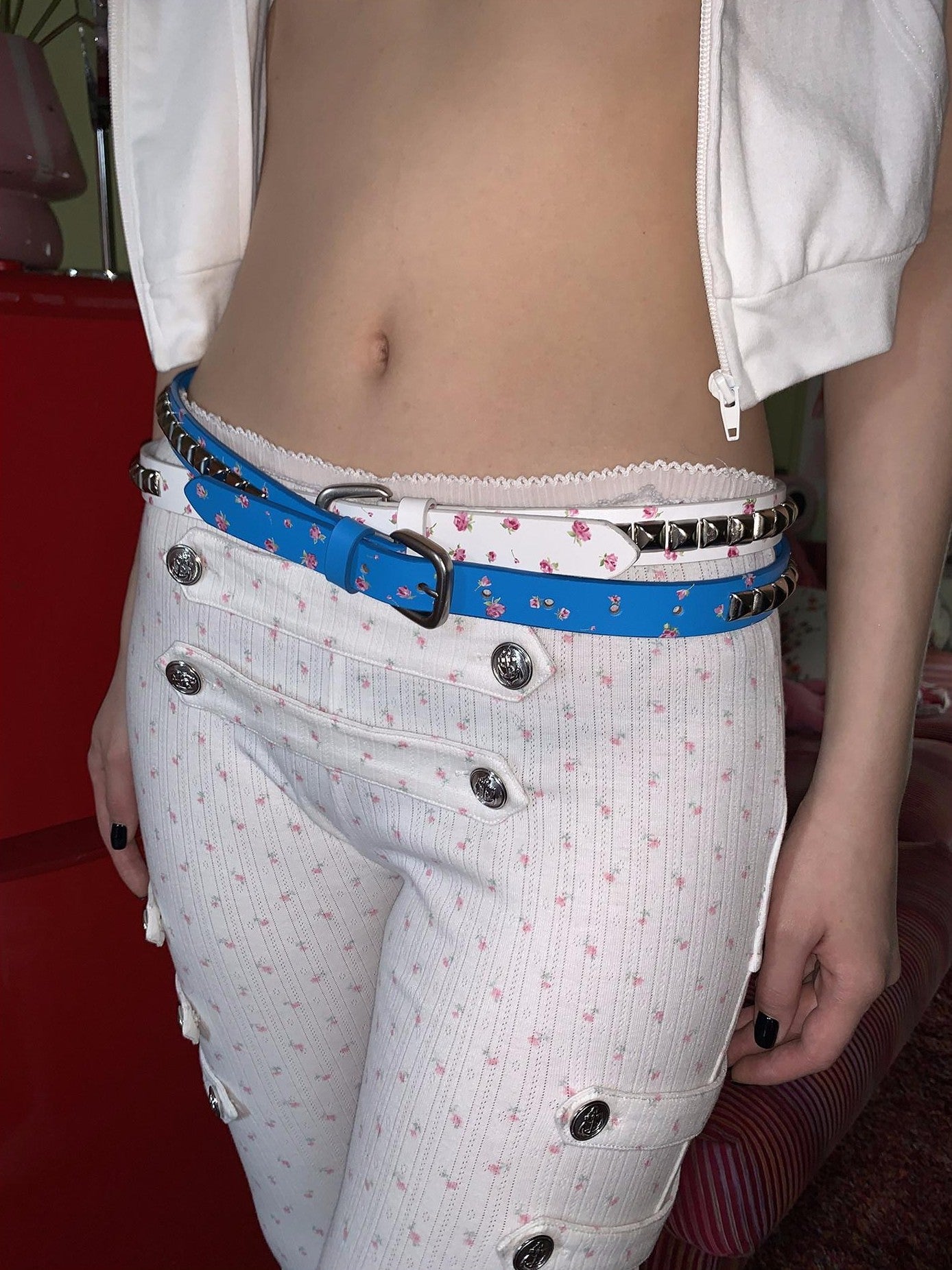 FOURFORTY Hard Soft Fusion Riveted Punk Stud Floral Print Women's Belts