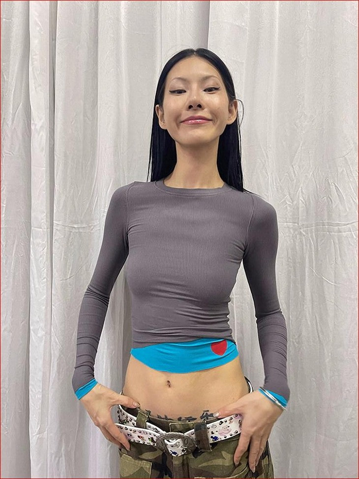 FOURFORTY Hidden Heart Double Layer Women's Skin Friendly Long Sleeve T-shirts