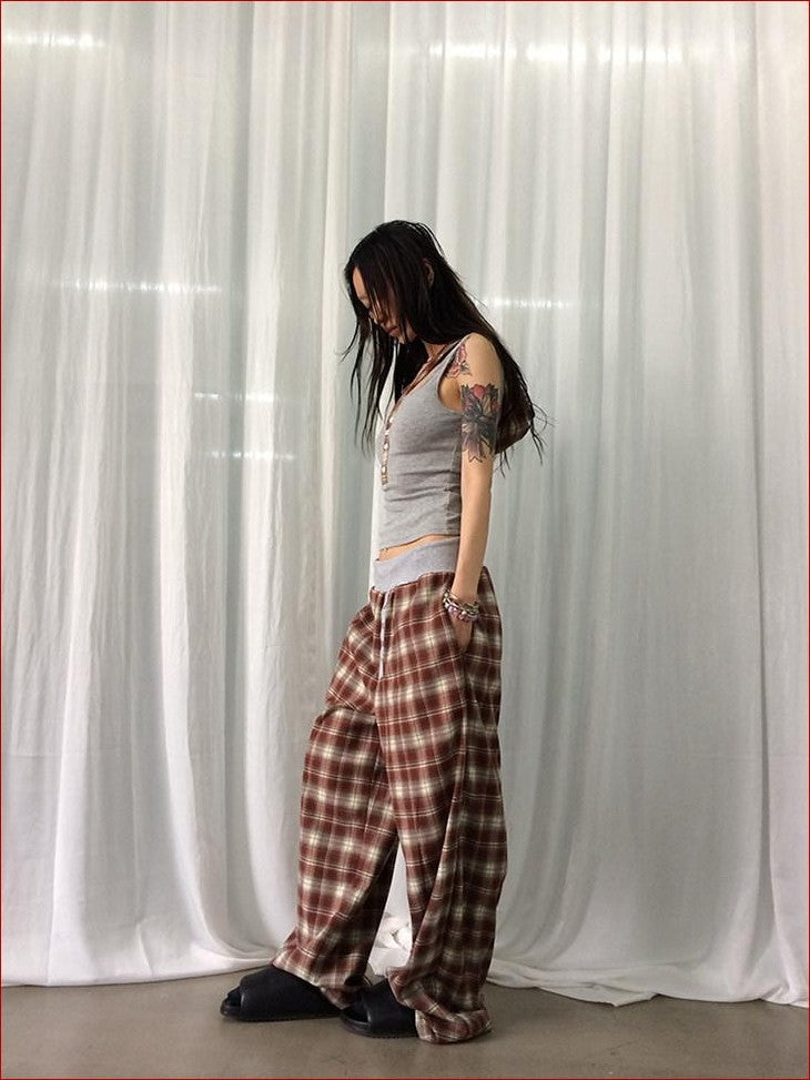 FOURFORTY Hooded Deconstructed Plaid Strappy Vest Style Women's Camisoles