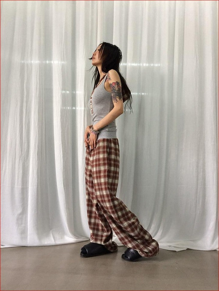 FOURFORTY Hooded Deconstructed Plaid Strappy Vest Style Women's Camisoles