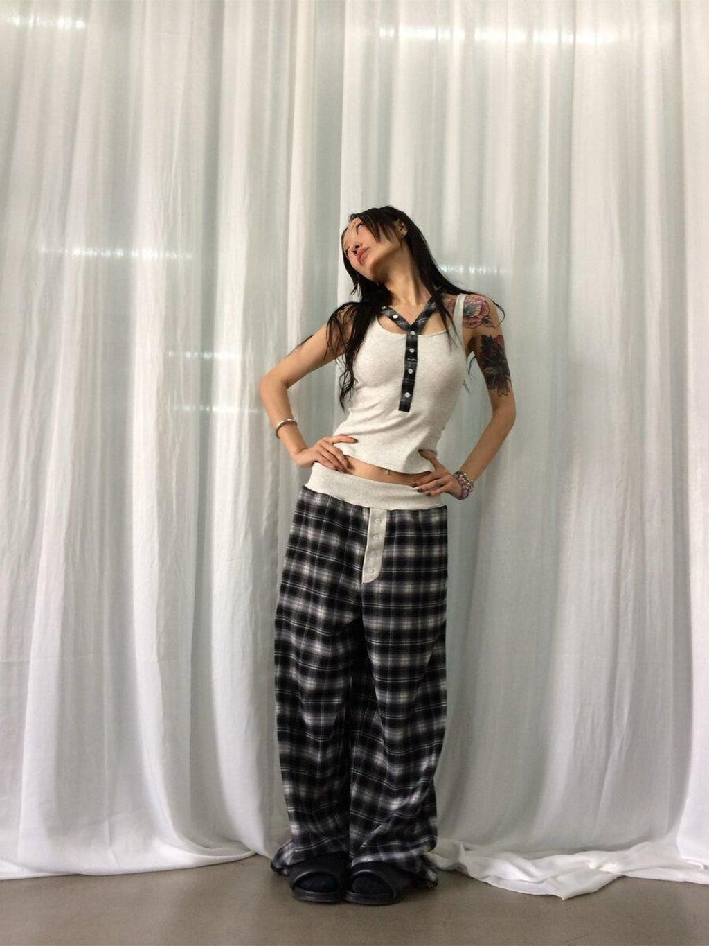 FOURFORTY Hooded Deconstructed Plaid Strappy Vest Style Women's Camisoles