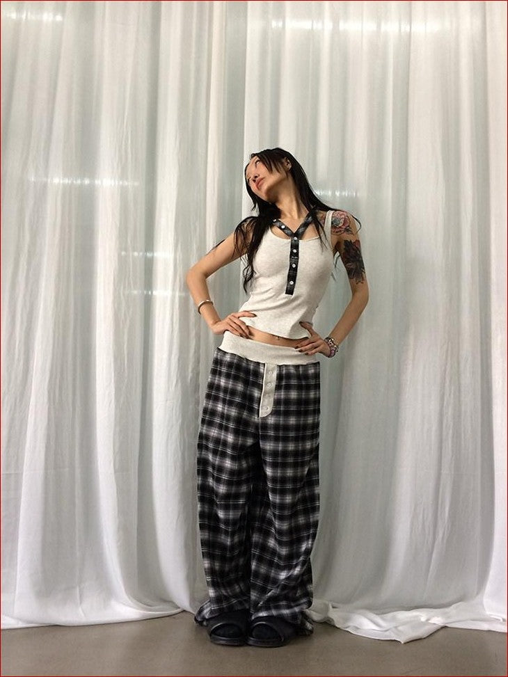 FOURFORTY Hooded Deconstructed Plaid Strappy Vest Style Women's Camisoles