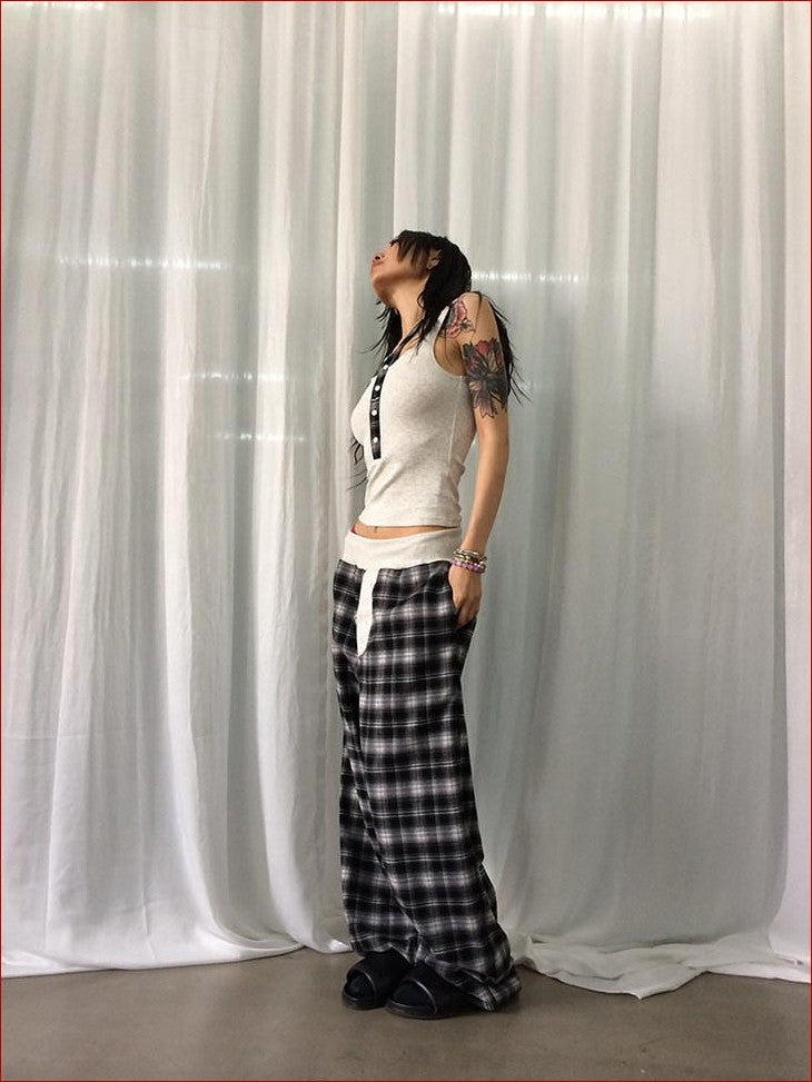 FOURFORTY Hooded Deconstructed Plaid Strappy Vest Style Women's Camisoles