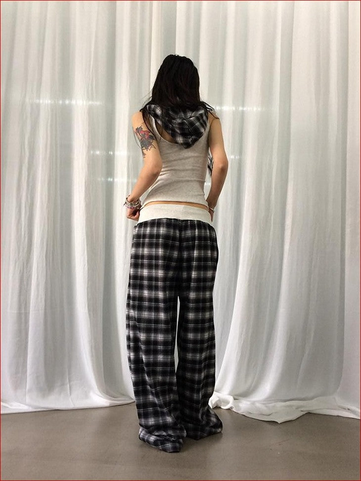 FOURFORTY Hooded Deconstructed Plaid Strappy Vest Style Women's Camisoles