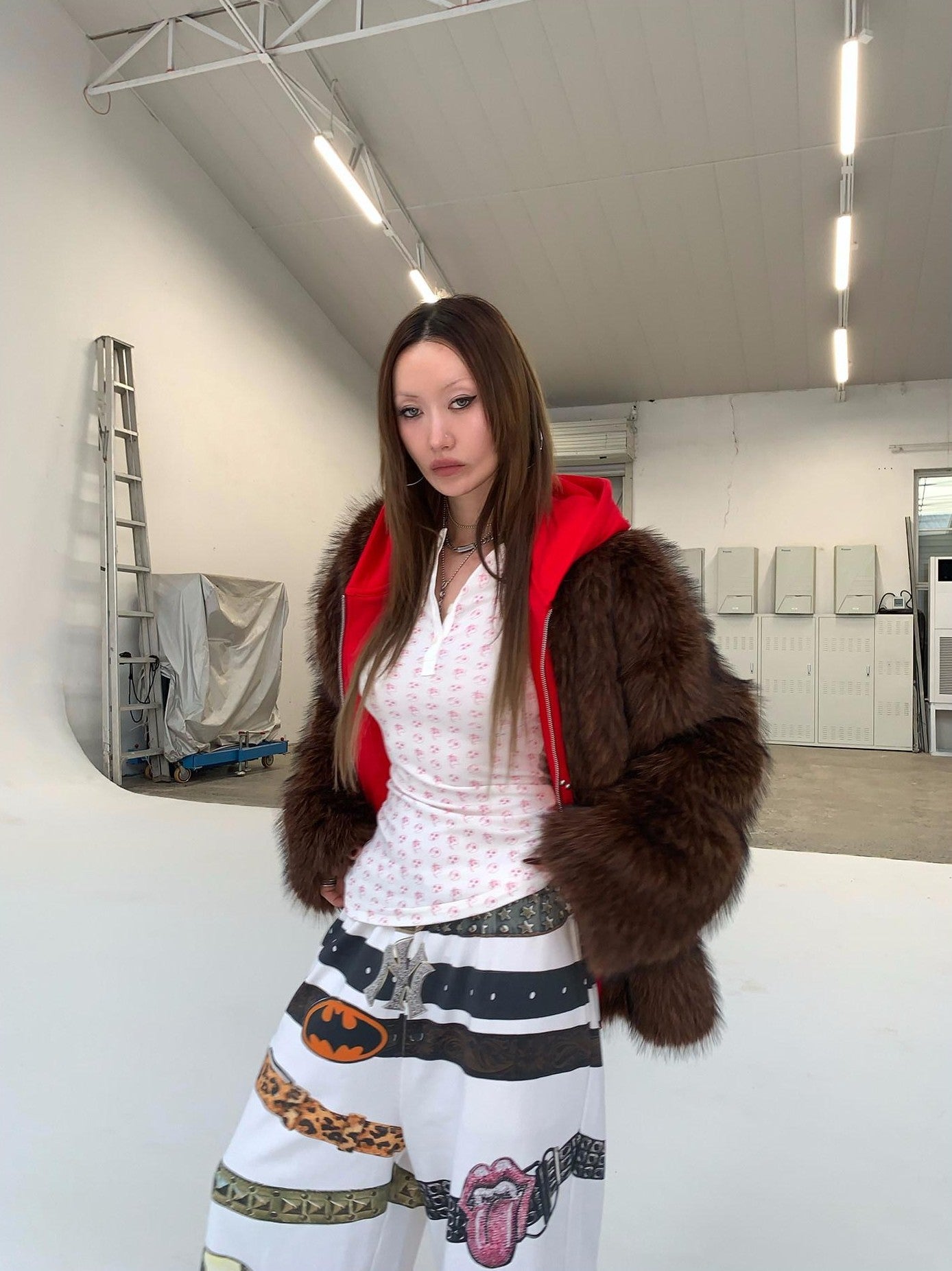 FOURFORTY Hooded Star Rivet Detail Women's Eco Friendly Faux Fur Coats