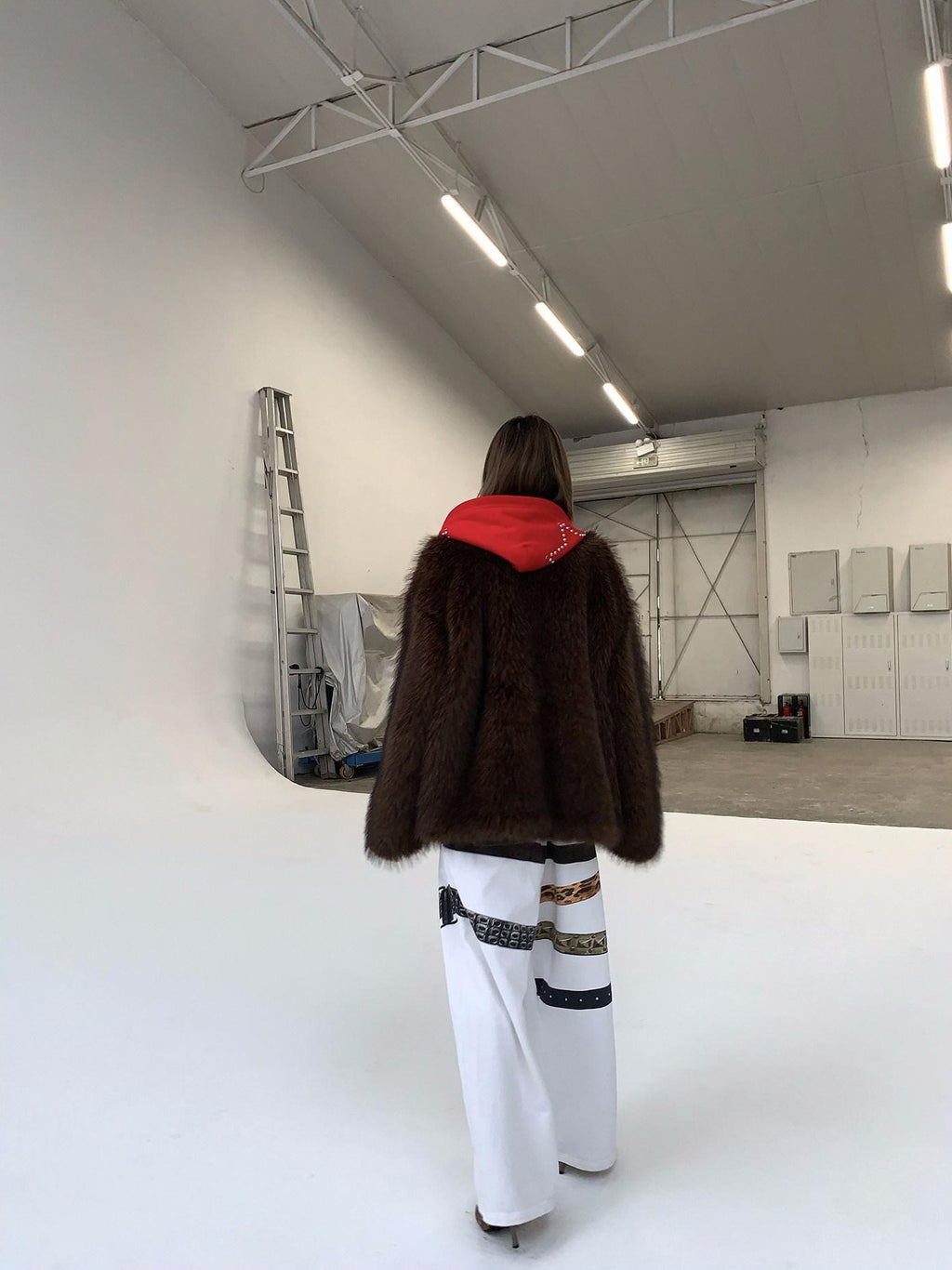 FOURFORTY Hooded Star Rivet Detail Women's Eco Friendly Faux Fur Coats