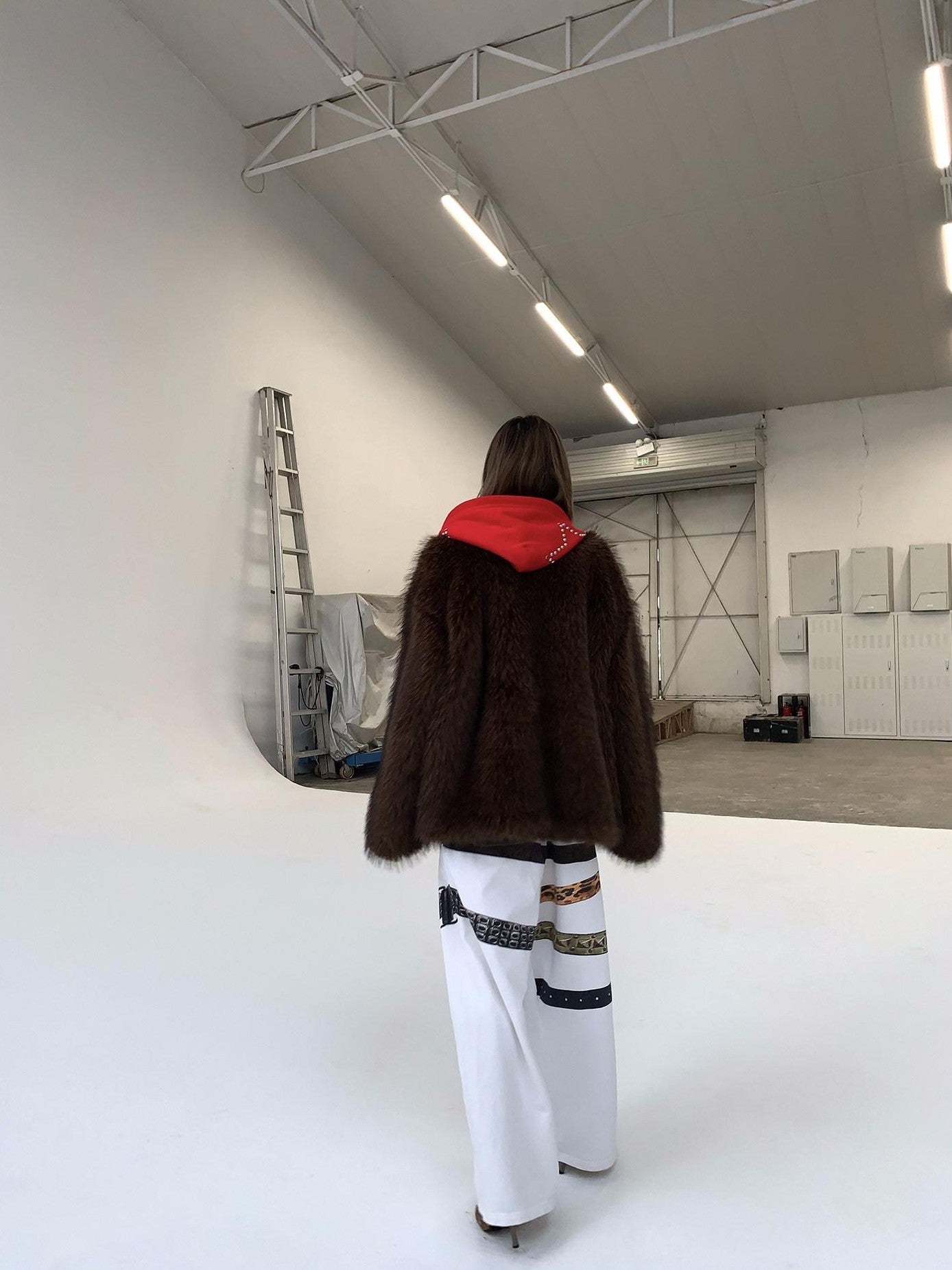 FOURFORTY Hooded Star Rivet Detail Women's Eco Friendly Faux Fur Coats