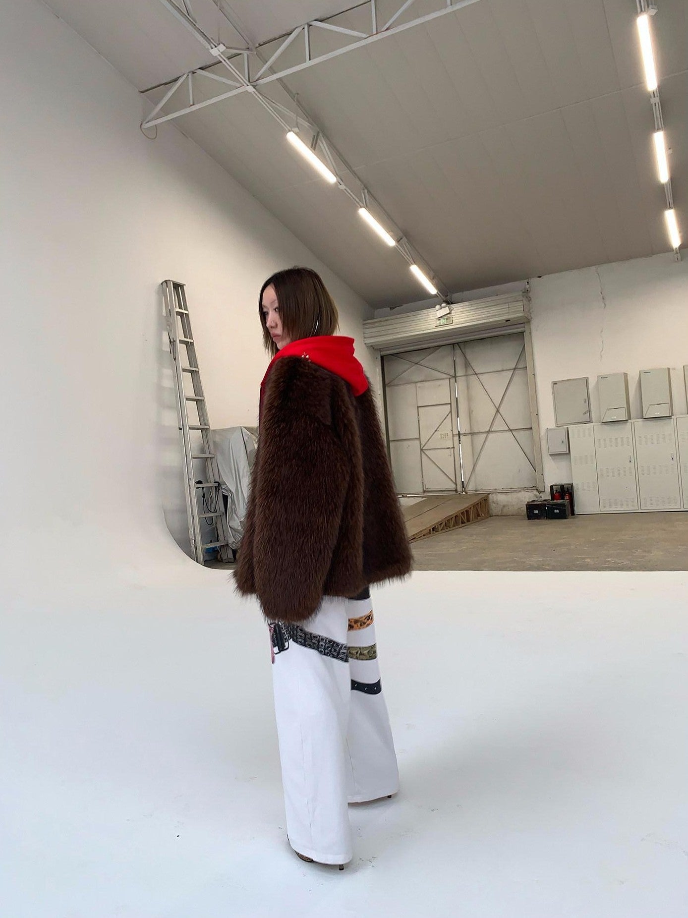 FOURFORTY Hooded Star Rivet Detail Women's Eco Friendly Faux Fur Coats