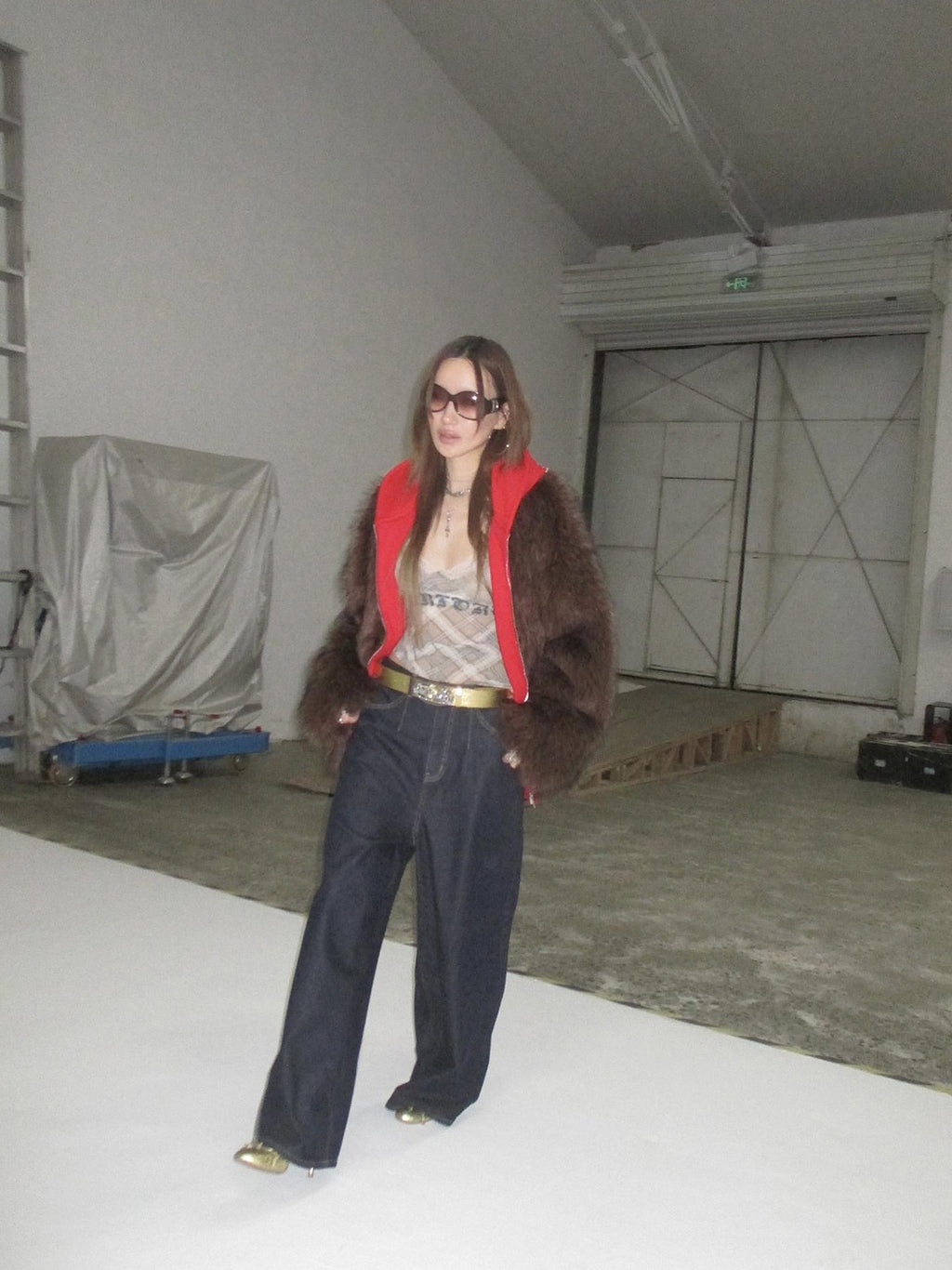 FOURFORTY Hooded Star Rivet Detail Women's Eco Friendly Faux Fur Coats