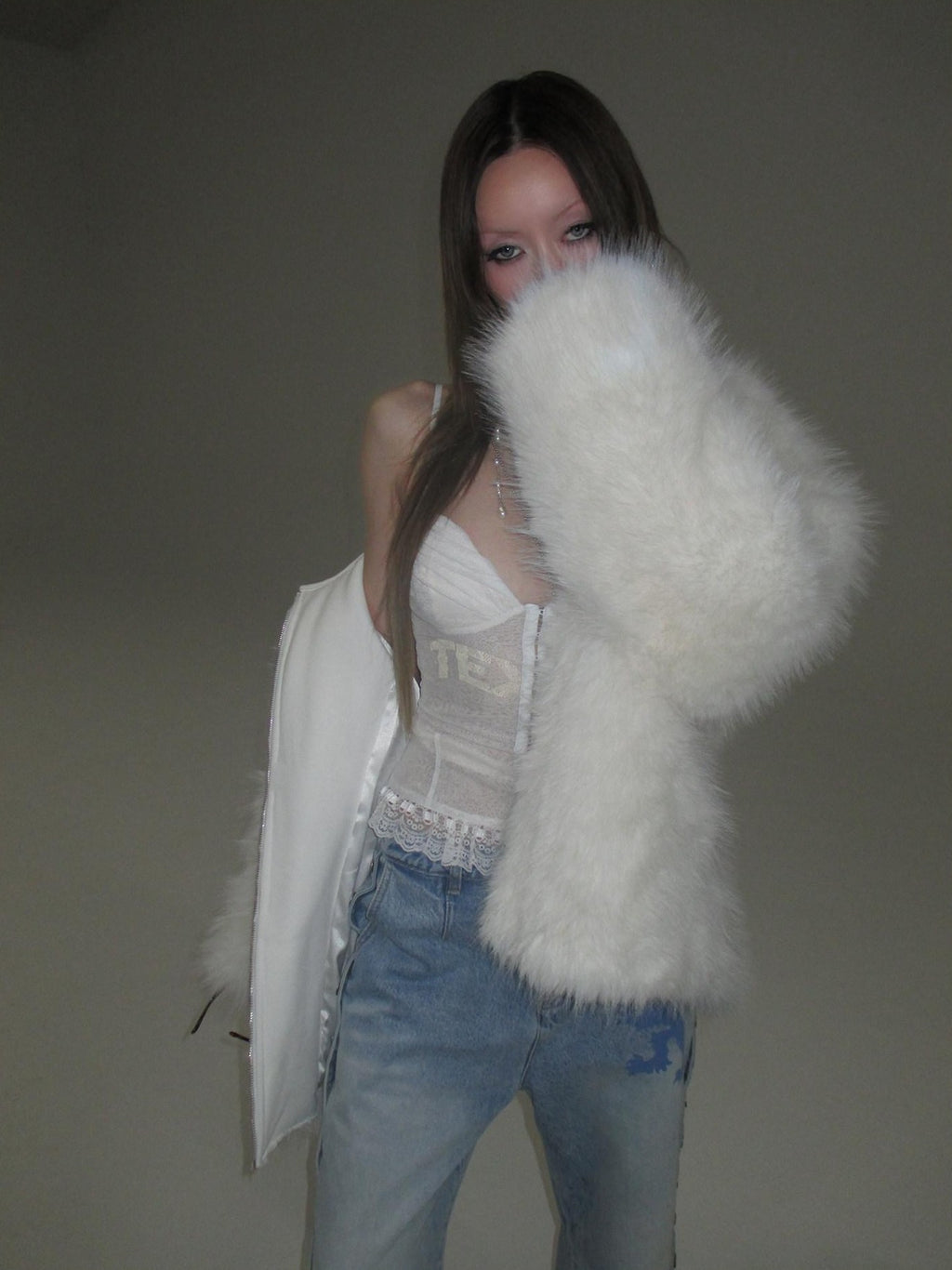 FOURFORTY Hooded Star Rivet Detail Women's Eco Friendly Faux Fur Coats