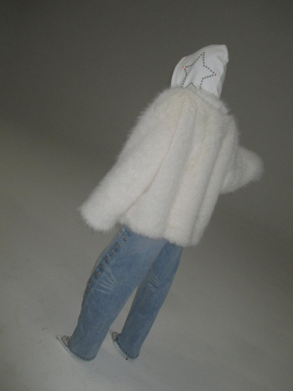FOURFORTY Hooded Star Rivet Detail Women's Eco Friendly Faux Fur Coats