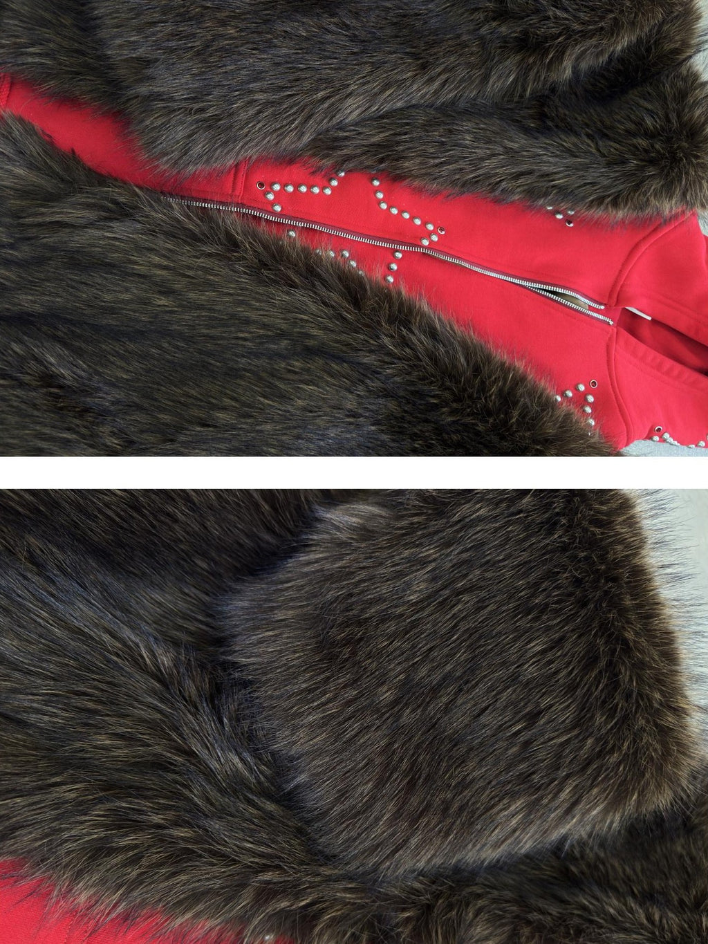 FOURFORTY Hooded Star Rivet Detail Women's Eco Friendly Faux Fur Coats