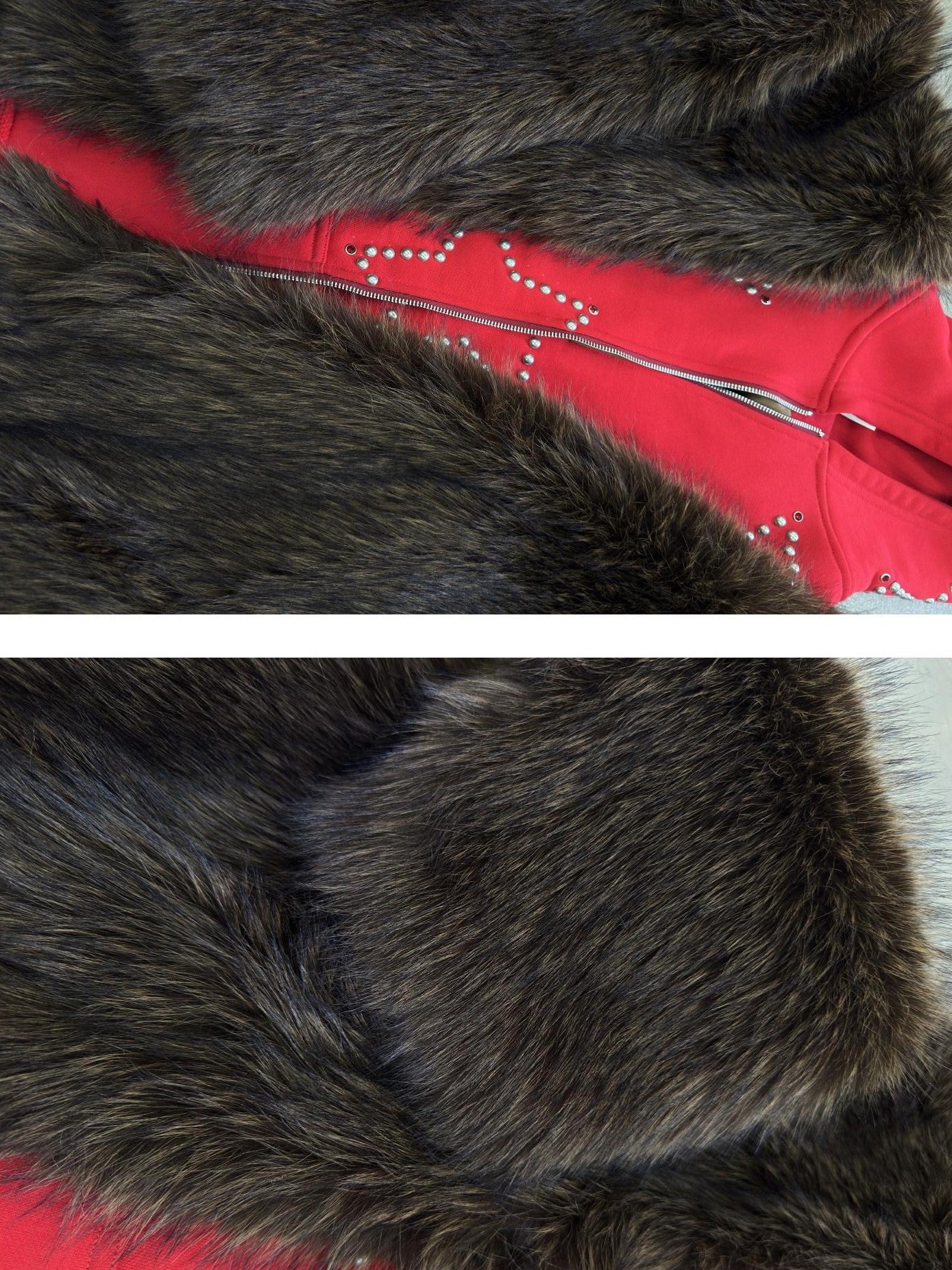 FOURFORTY Hooded Star Rivet Detail Women's Eco Friendly Faux Fur Coats
