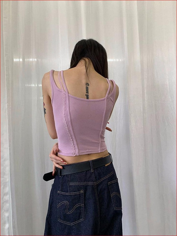 FOURFORTY Island Beach Essential Basic Strappy Cami Vest Women's Lace Camisoles